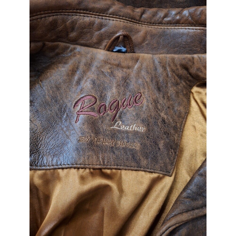 Rogue Leather Womens Genuine Leather Coat Sz M Brown Long Button Up Pockets Y2K - Picture 15 of 15